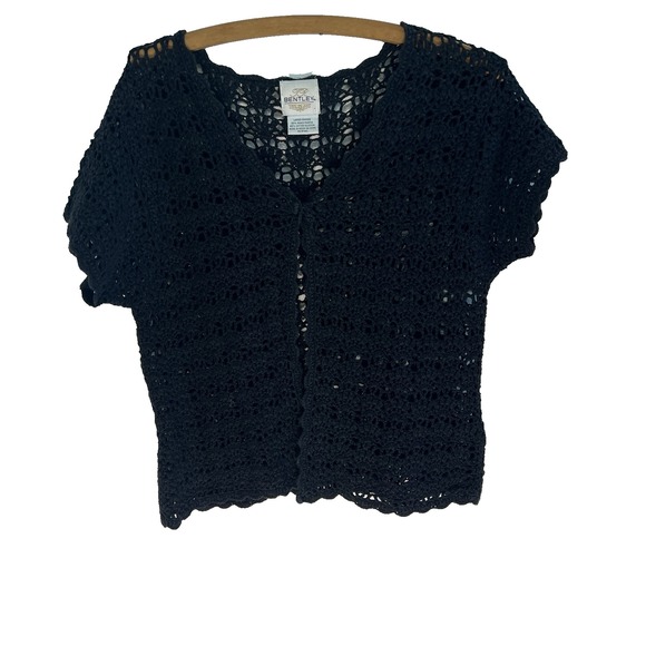Bentley Sweaters - Vtg Granny Square Crochet Pull Over Black Sweater Top Women L Boho Classy